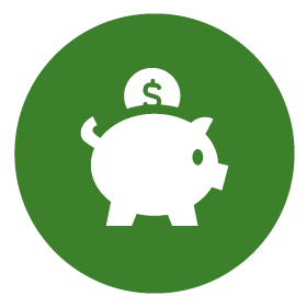 White piggy bank icon on green icon