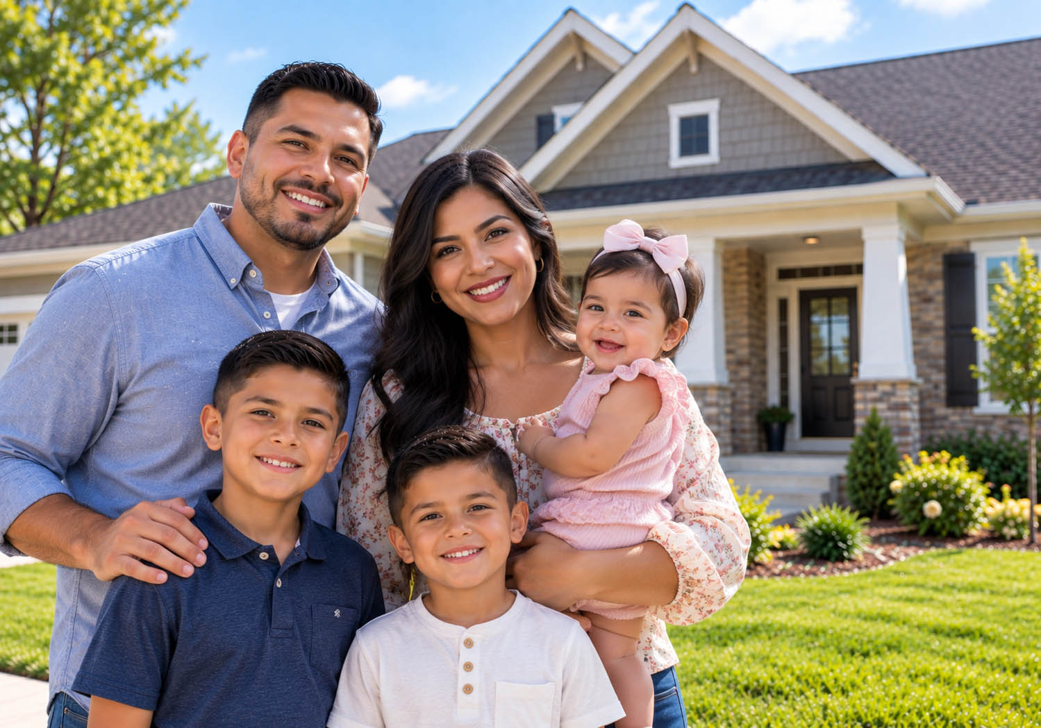 Family infront of their home