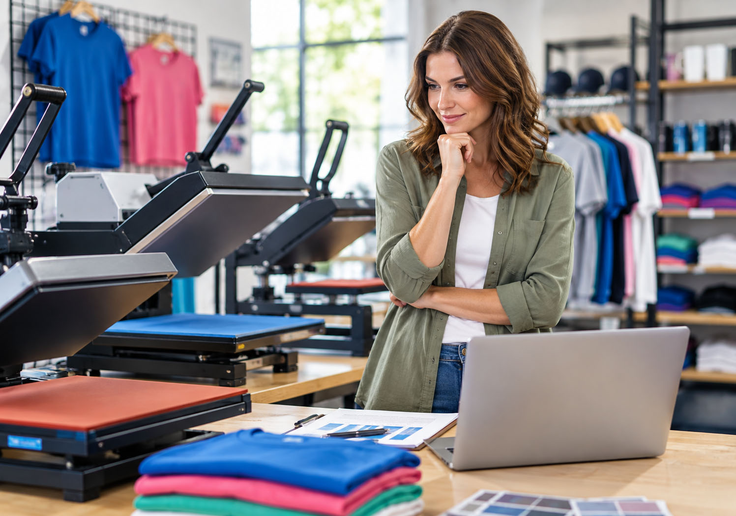 Business owner in their t-shrit print shop