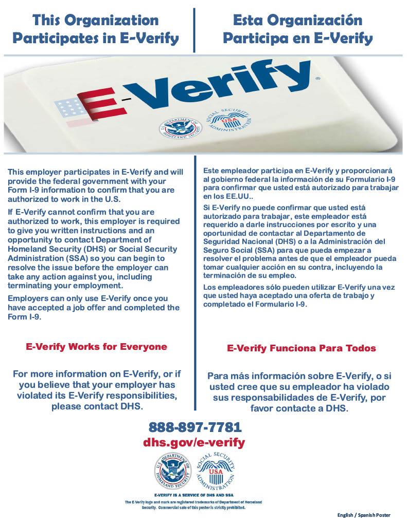 E-Verify Participation Poster English and Spanish