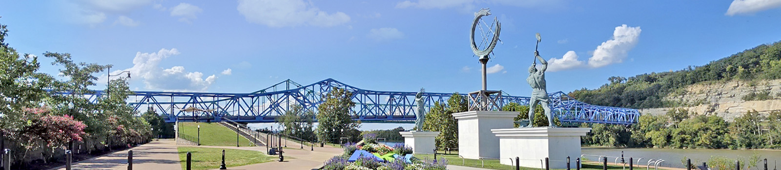 Bridge in the background and statues