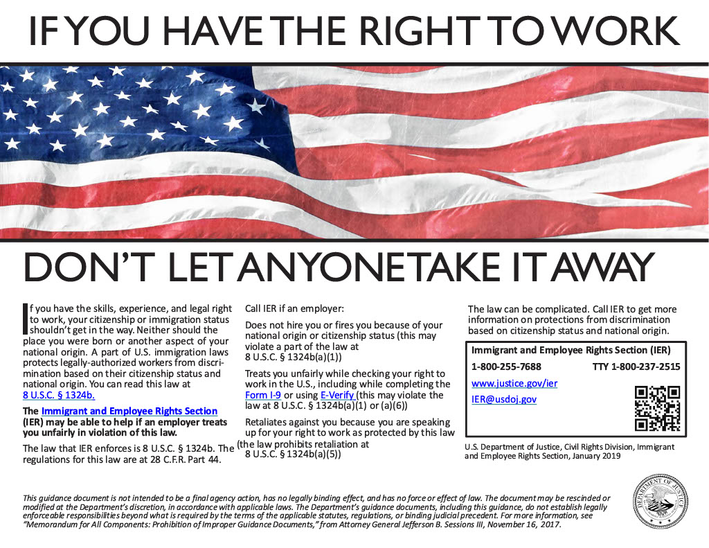 English Right to Work Poster